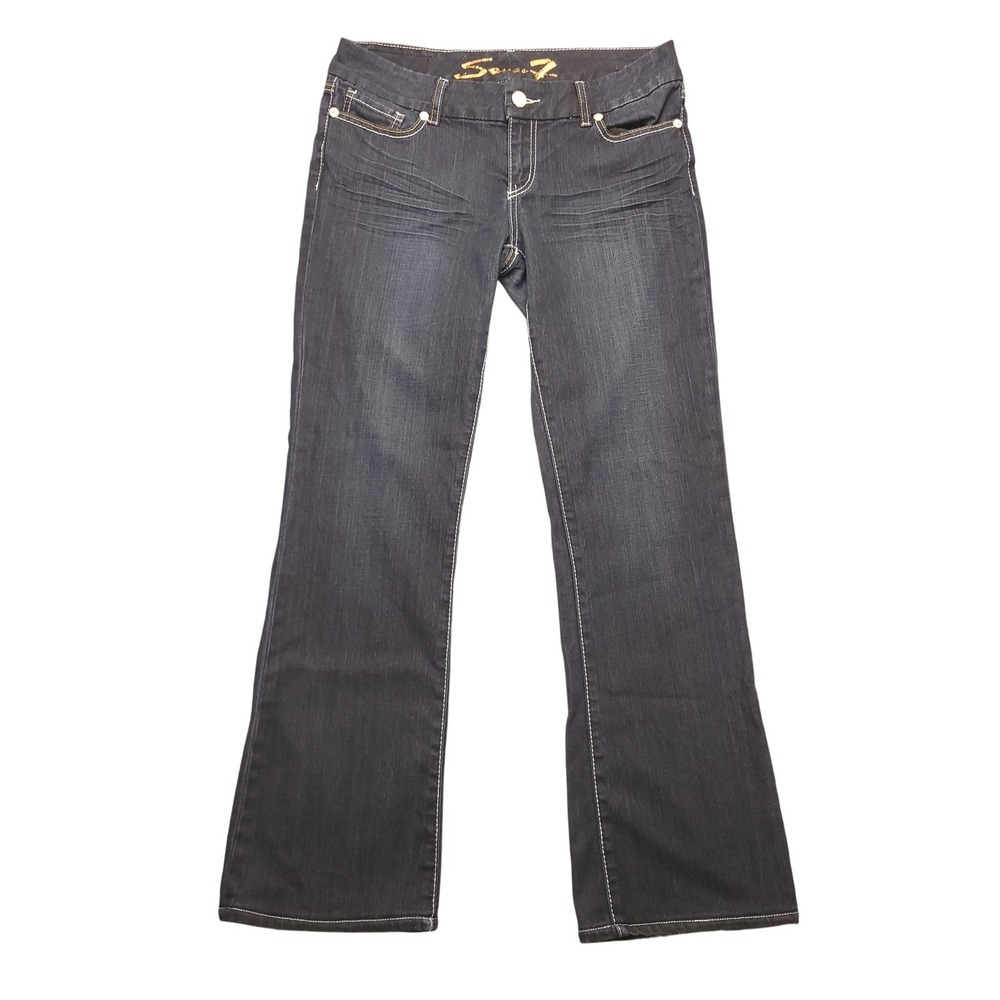 Seven7 Jeans‎ Womens 31 Blue Dark Wash Mid Rise Bootcut Stretch Distressed Denim